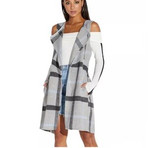 Favlux Open front Long Trench Cardigan Sleeveless Long Plaid Vest size small